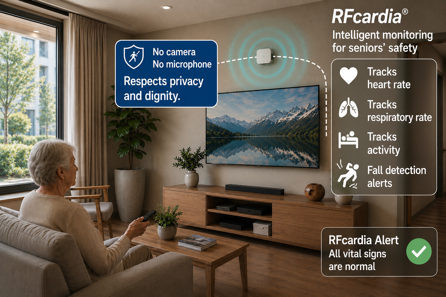 RFCARDIA contact-free monitoring for senior safety